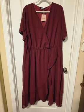 BloomChic Burgundy Wrap Midi Dress